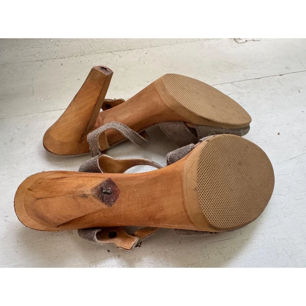 70s Suede Heels Open Toe Shoes Blue Gray Vintage Danielle 7